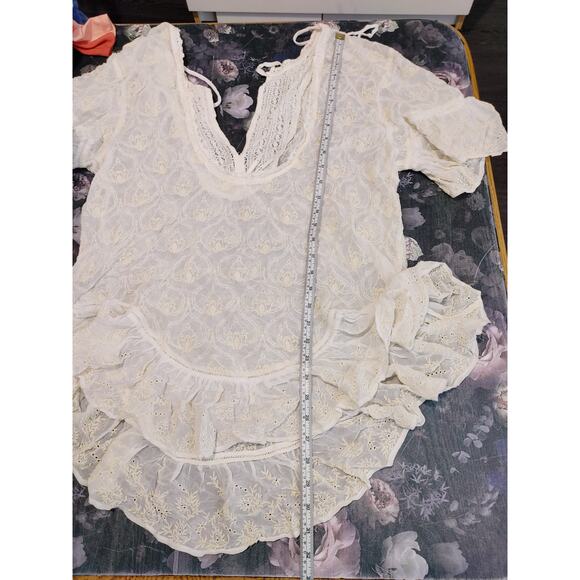 Anthropologie The Deco Tunic Sheer Lace Dress Cover-Up Tie Back Ivory Womens S - Picture 8 of 10